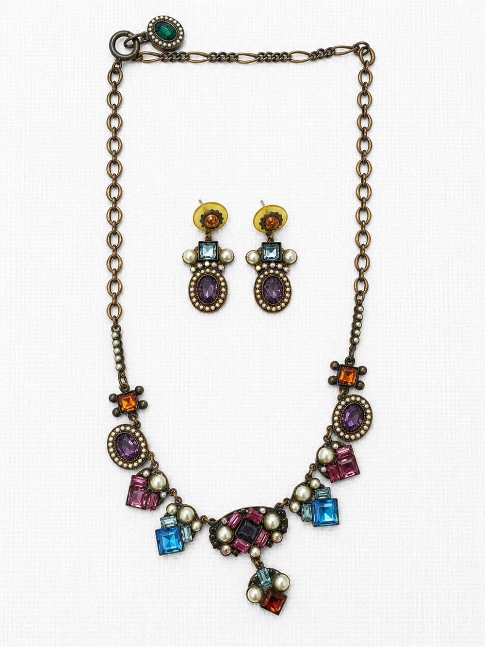 Vintage Multicolor Crystal Drop Necklace and Earrings Set